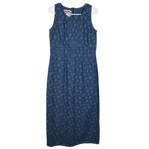 Vintage Country Wear Sleeveless Denim Midi Dress Small, 100% Cotton Floral Print